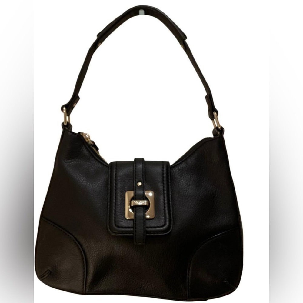 KATE SPADE Black Pebbled Leather Shoulder Bag with Buckle Detail - EUC